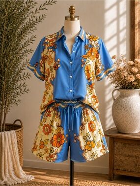 Endless Moon Blue & Yellow Floral Short Set